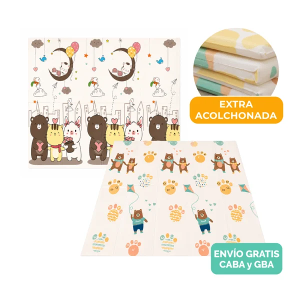 EX006 OSO HUELLA BARRILETE 1 Alfombra Antigolpes Bebe Reversible OSOS-HUELLAS 200×180 cm y 1,5 cm Grosor