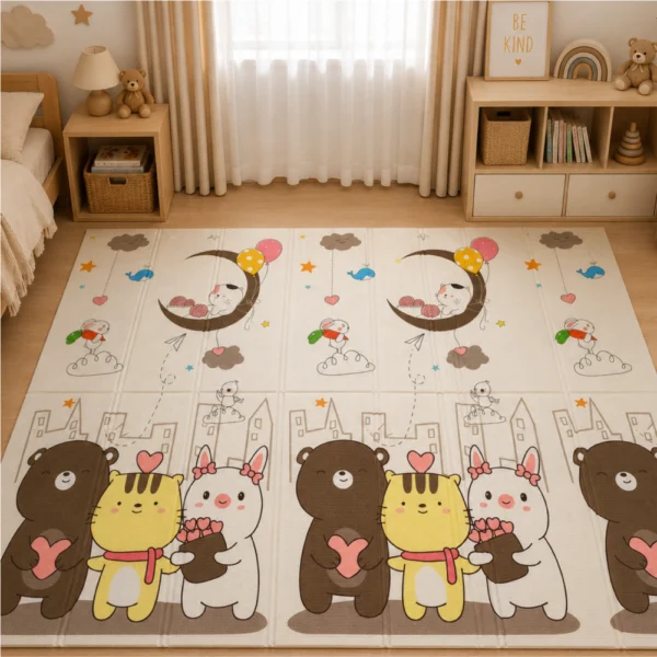 Alfombra Antigolpes Bebe Reversible OSOS-HUELLAS 200×180 cm y 1 cm Grosor