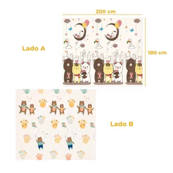 Alfombra Antigolpes Bebe Reversible OSOS-HUELLAS 200×180 cm y 1 cm Grosor