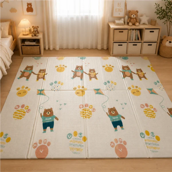 Alfombra Antigolpes Bebe Reversible OSOS-HUELLAS 200×180 cm y 1 cm Grosor