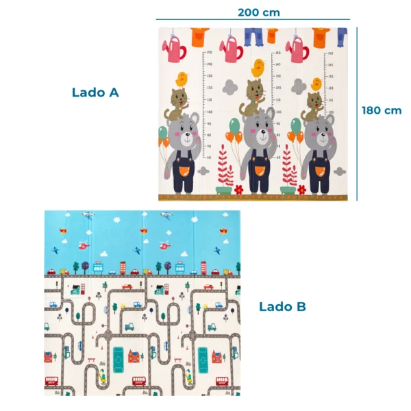 Alfombra Antigolpes Bebe Reversible OSO GATITO- CIUDAD 200×180 cm y 1,5 cm Grosor