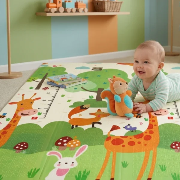 EX007 OSA LEYENDO Y JIRAFA 7 Alfombra Antigolpes Bebe Reversible OSA LEYENDO- JIRAFA 180×120 cm y 0,8 cm Grosor