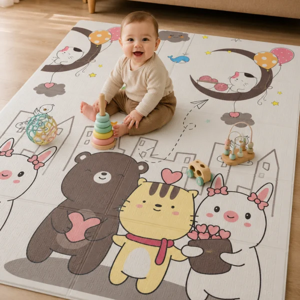 Alfombra Antigolpes Bebe Reversible OSOS-HUELLAS 180×120 cm y 0,8 cm Grosor