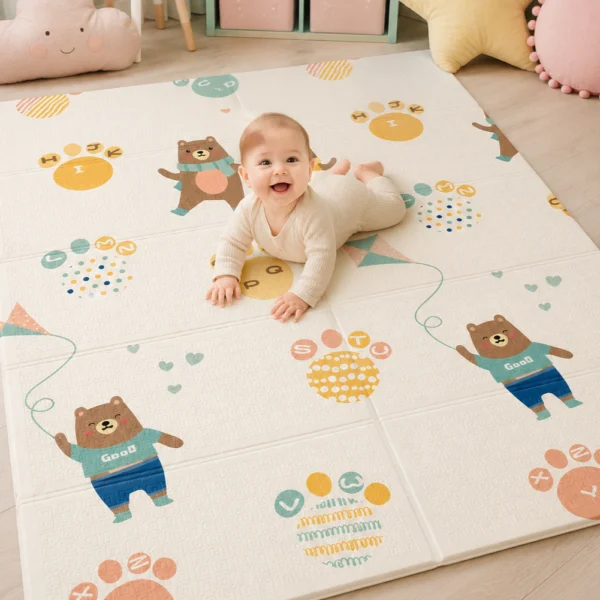 Alfombra Antigolpes Bebe Reversible OSOS-HUELLAS 180×120 cm y 0,8 cm Grosor
