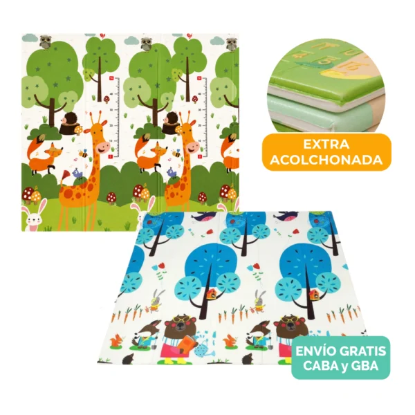 Mesa de trabajo 2 Alfombra Antigolpes Bebe Reversible OSA LEYENDO- JIRAFA 200×180 cm y 1,5 cm Grosor