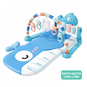 Gimnasio para bebés 3D Ballena Azul con piano musical, luz, sonajeros y espejo