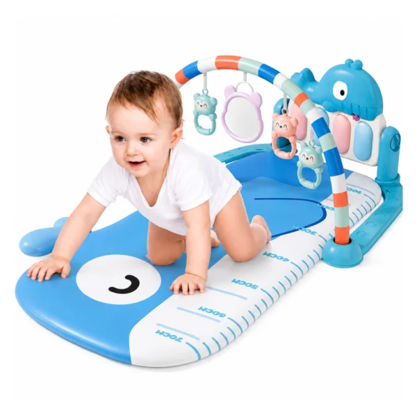 Gimnasio para bebés 3D Ballena Azul con piano musical, luz, sonajeros y espejo