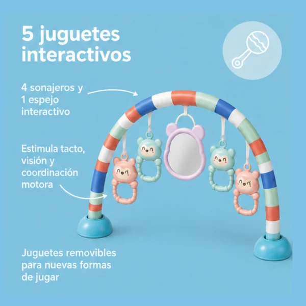 Gimnasio para bebés 3D Ballena Azul con piano musical, luz, sonajeros y espejo