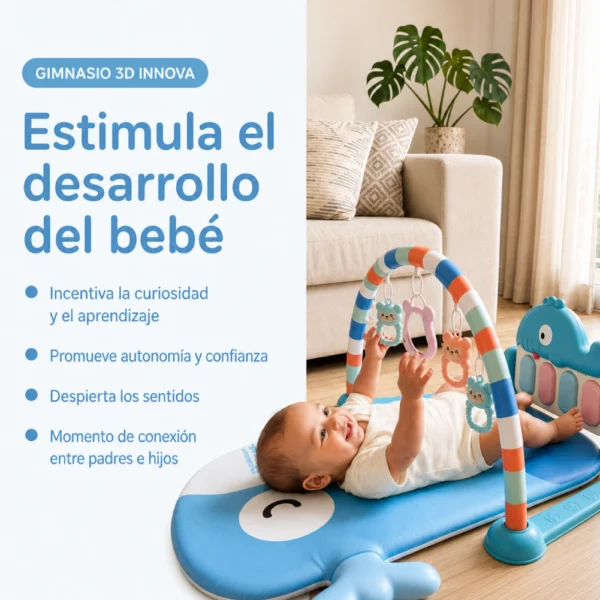 Gimnasio para bebés 3D Ballena Azul con piano musical, luz, sonajeros y espejo