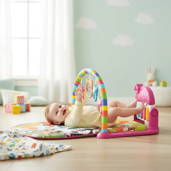 Gimnasio para Bebés Casita Musical Fucsia con Piano, Sonajeros y Luz