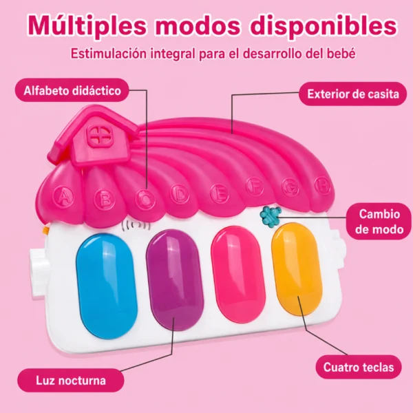 Gimnasio para Bebés Casita Musical Fucsia con Piano, Sonajeros y Luz