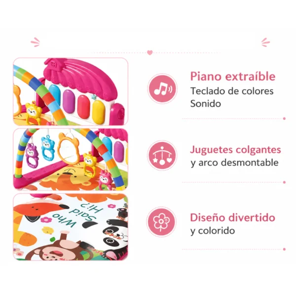 Gimnasio para Bebés Casita Musical Fucsia con Piano, Sonajeros y Luz
