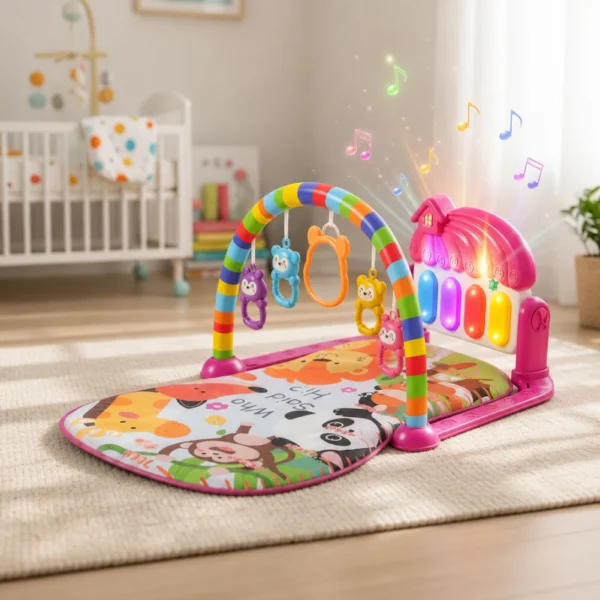 Gimnasio para Bebés Casita Musical Fucsia con Piano, Sonajeros y Luz