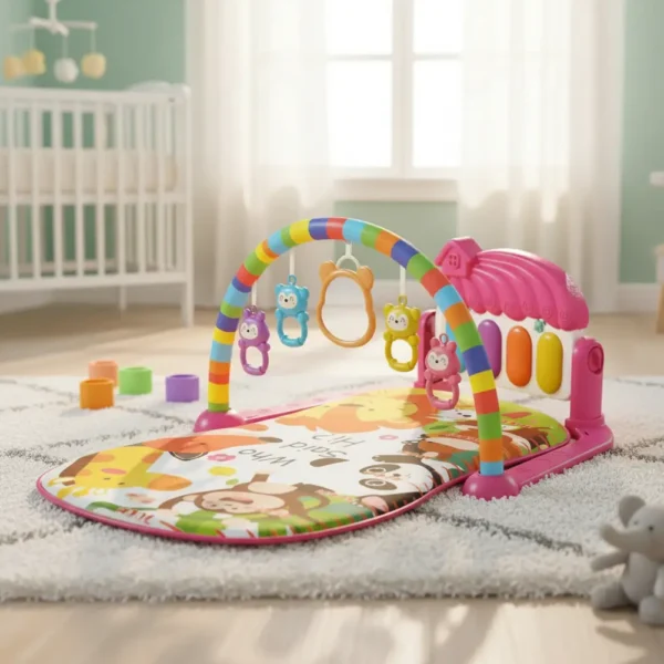 Gimnasio para Bebés Casita Musical Fucsia con Piano, Sonajeros y Luz
