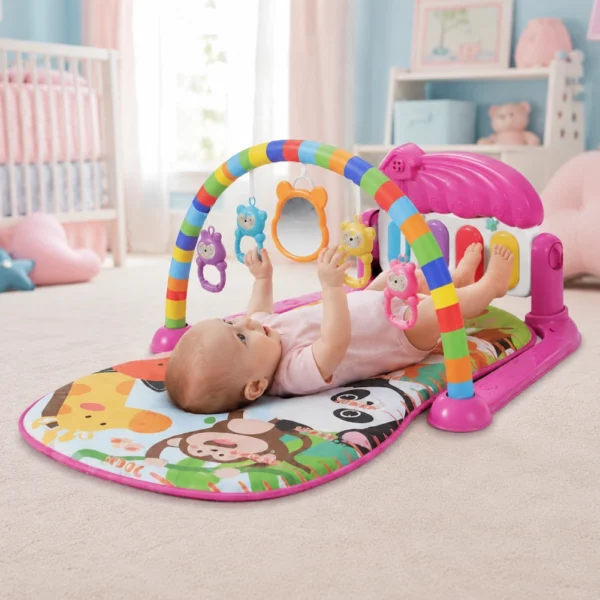 Gimnasio para Bebés Casita Musical Fucsia con Piano, Sonajeros y Luz