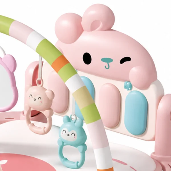 Gimnasio para bebés 3D Coneja Rosa con piano musical, luz, sonajeros y espejo