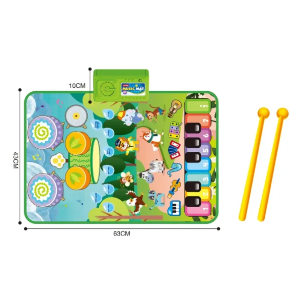 Alfombra Musical Infantil 3 en 1 ANIMALES con 41 Teclas y Palillos 63x43 cm