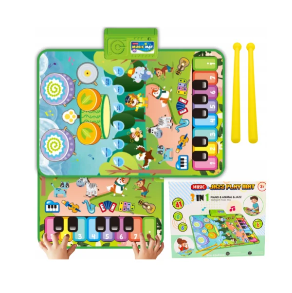 Alfombra Musical Infantil 3 en 1 ANIMALES con 41 Teclas y Palillos 63x43 cm