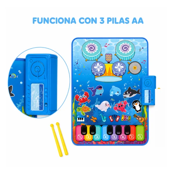 Mesa de trabajo 27 Alfombra Musical Infantil 3 en 1 OCEANO con 41 Teclas y Palillos 63x43 cm