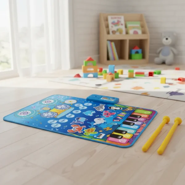 Mesa de trabajo 28 Alfombra Musical Infantil 3 en 1 OCEANO con 41 Teclas y Palillos 63x43 cm