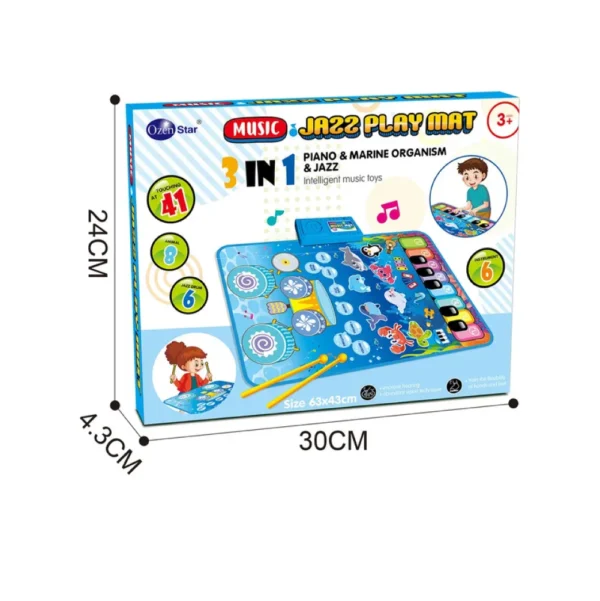 Mesa de trabajo 30 Alfombra Musical Infantil 3 en 1 OCEANO con 41 Teclas y Palillos 63x43 cm