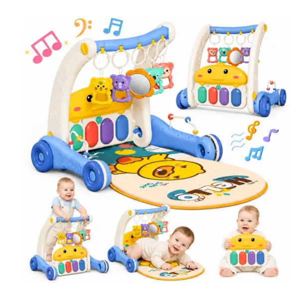 Walker Pedal Piano Blue 2 Gimnasio Andador para Bebés 2 en 1 con Piano Musical Azul