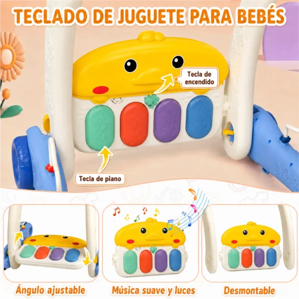 Walker Pedal Piano Blue 3 Gimnasio Andador para Bebés 2 en 1 con Piano Musical Azul