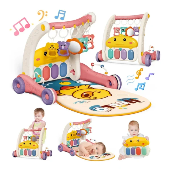 Gimnasio Andador para Bebés 2 en 1 con Piano Musical Rosa