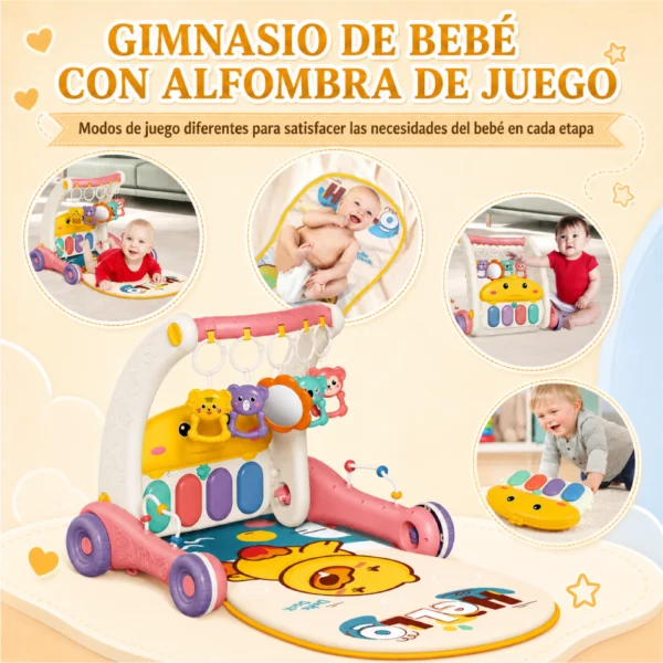 Gimnasio Andador para Bebés 2 en 1 con Piano Musical Rosa
