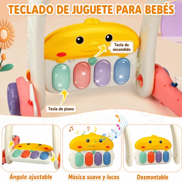 Gimnasio Andador para Bebés 2 en 1 con Piano Musical Rosa